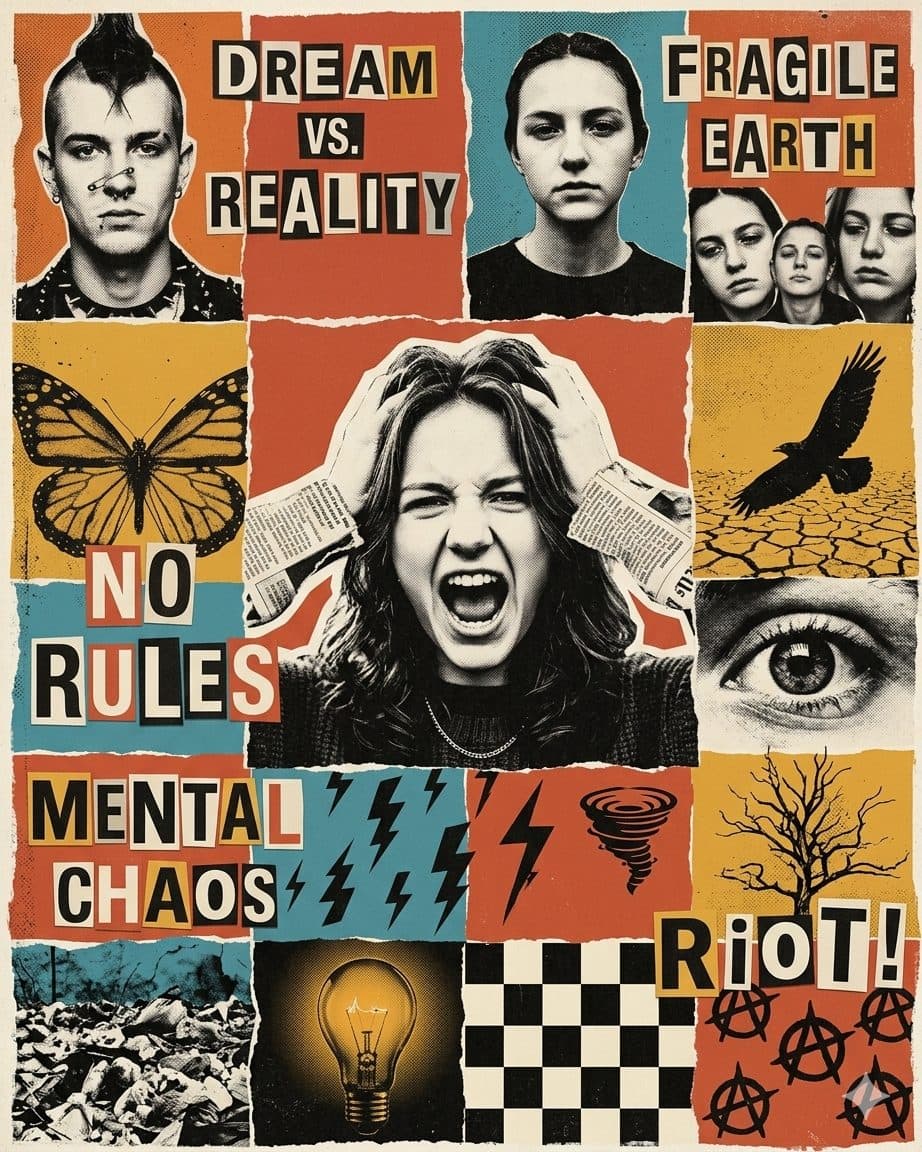 Punk Editorial Collage Poster Prompt – Torn Paper Zine & Protest Art Design created with Gemini
