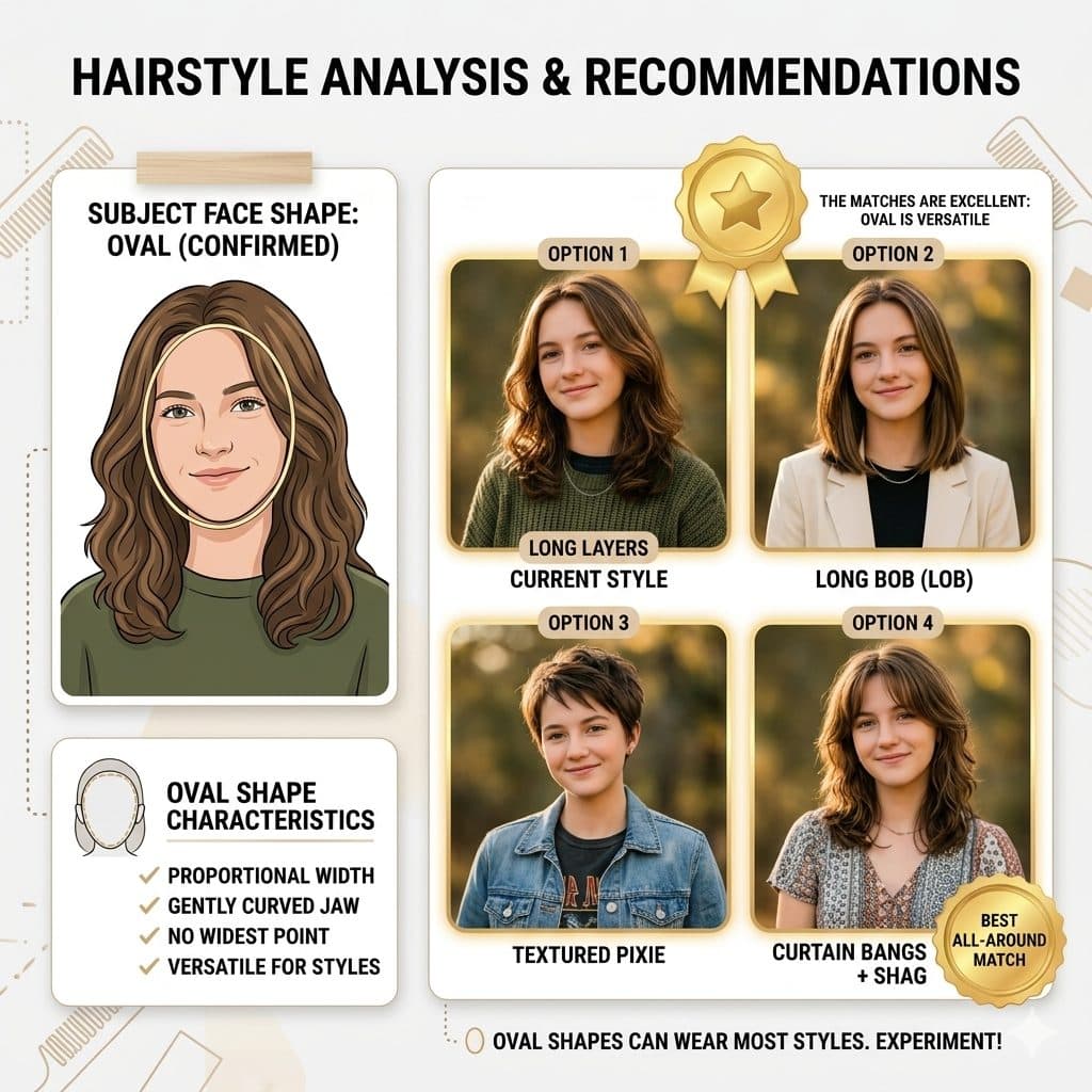 Hairstyle Analysis Graphic Prompt – Face Shape & Best Haircut Comparison created with Gemini