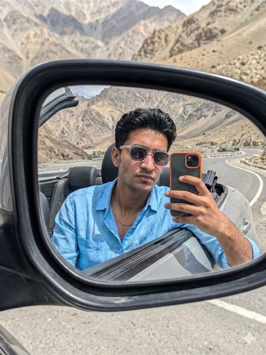 Car Side Mirror Selfie Prompt created with Gemini