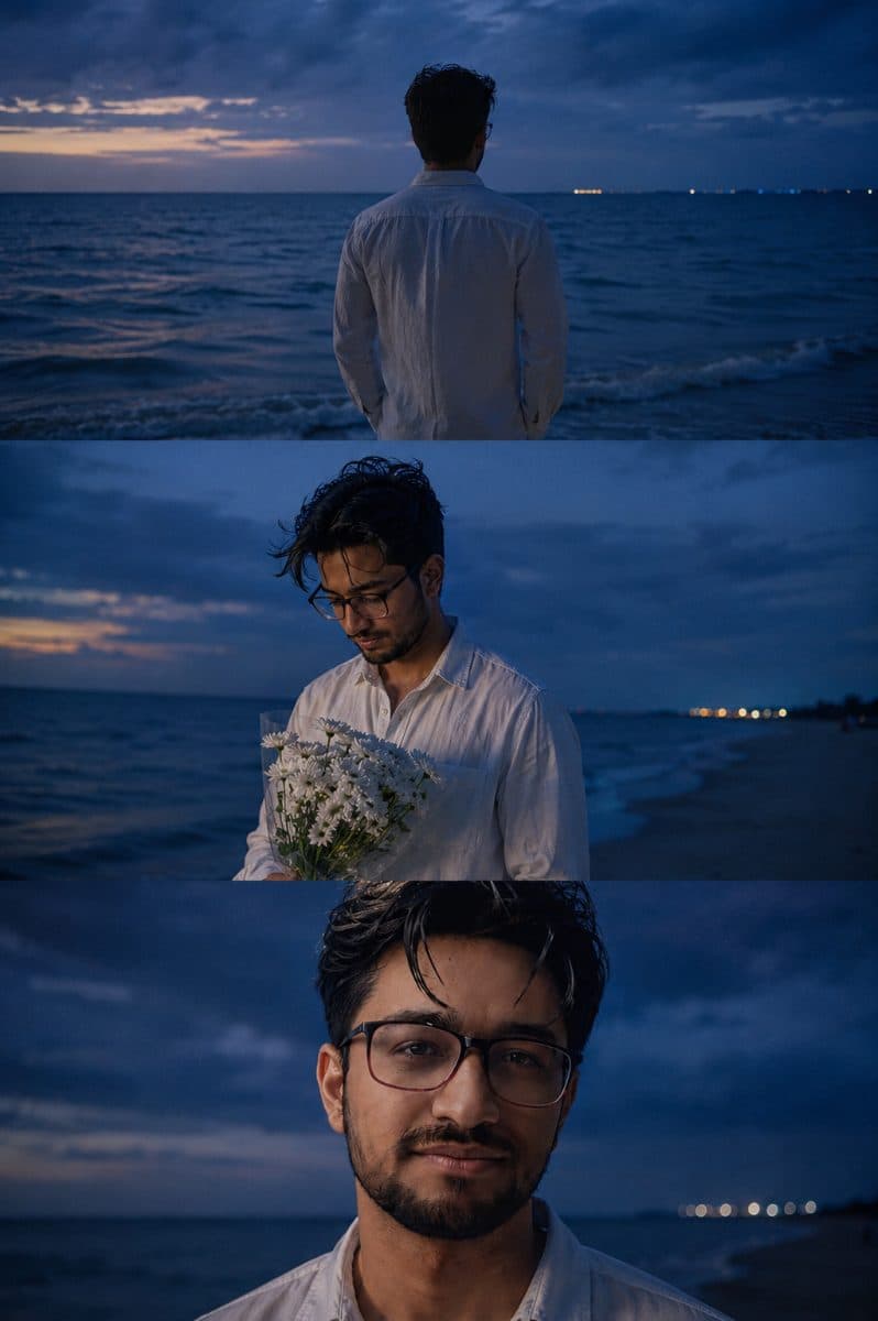 Blue Hour Beach Cinematic Portrait Copy Paste Chat GPT Prompt created with OpenAI – Sora