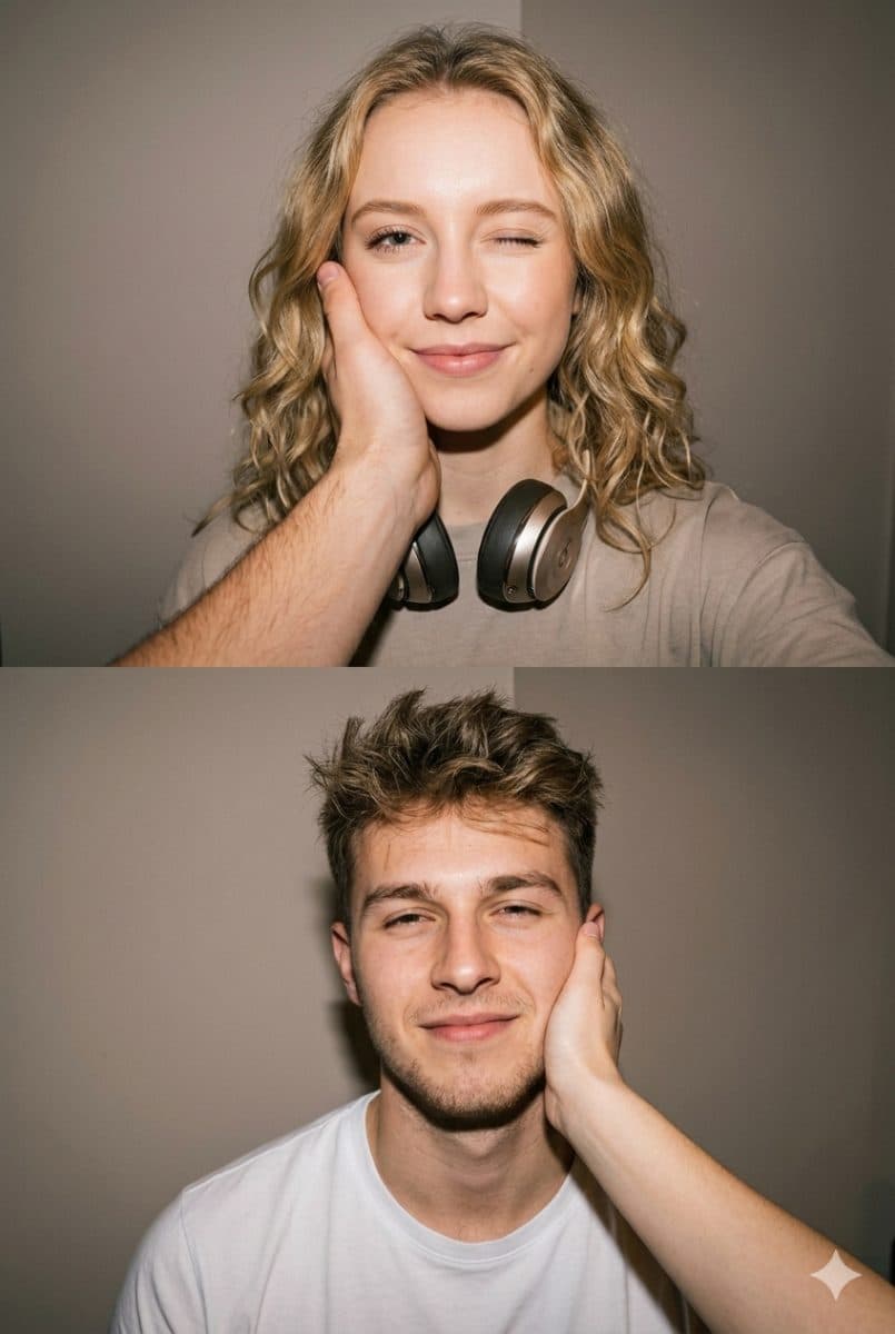 Two-Panel Couple Portrait Prompt | Playful Split Frame Flash Photography Aesthetic created with Gemini