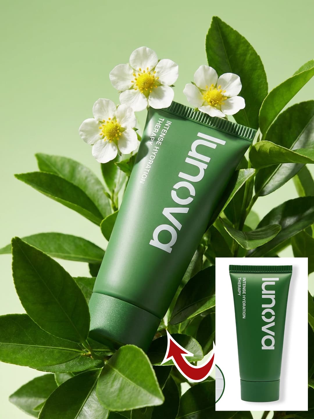 This prompt is designed to generate a high-quality, nature-themed commercial product photography image using AI, specifically focusing on organic branding and minimalist aesthetics.