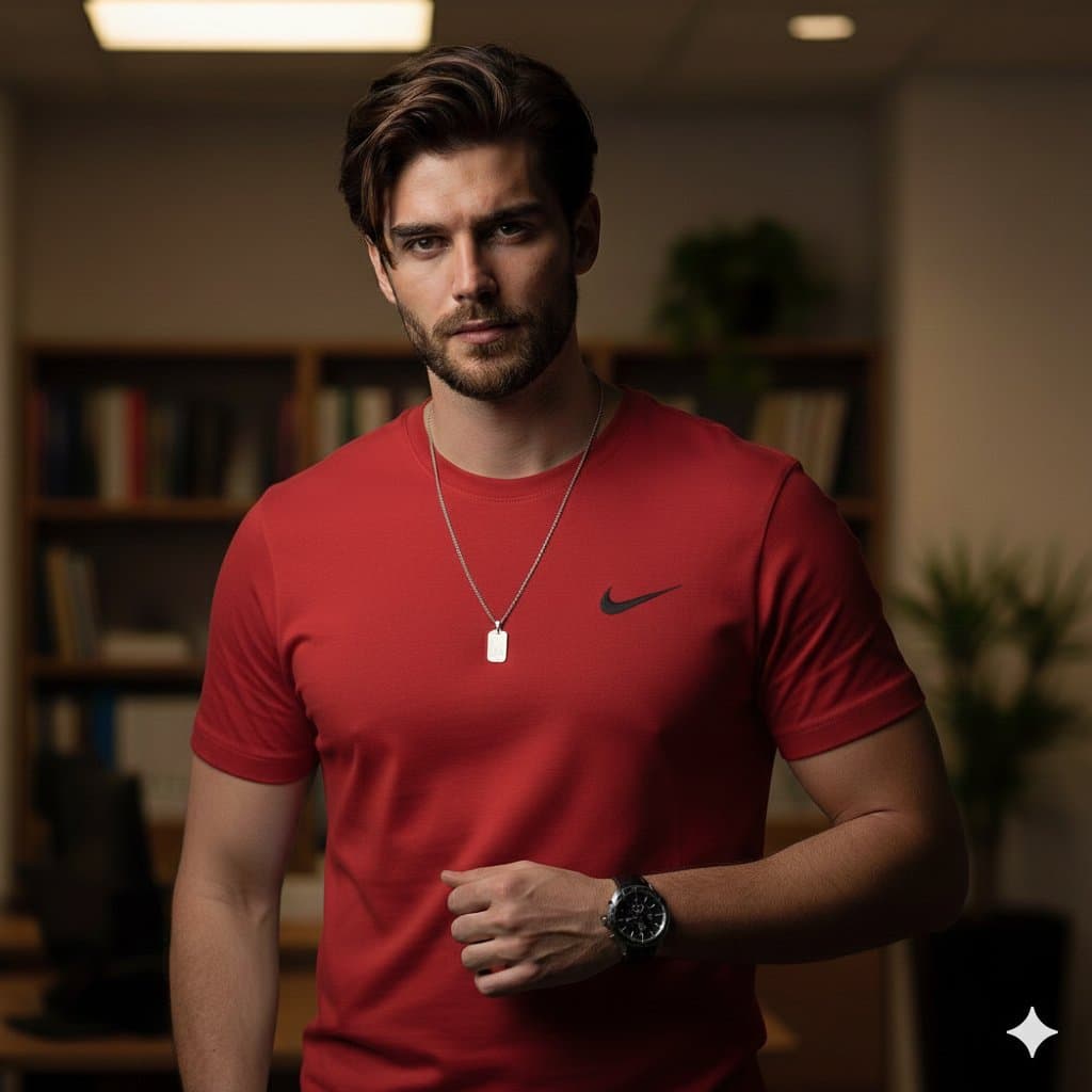 A high-quality, cinematic medium shot of a handsome man with styled dark hair and a groomed beard.