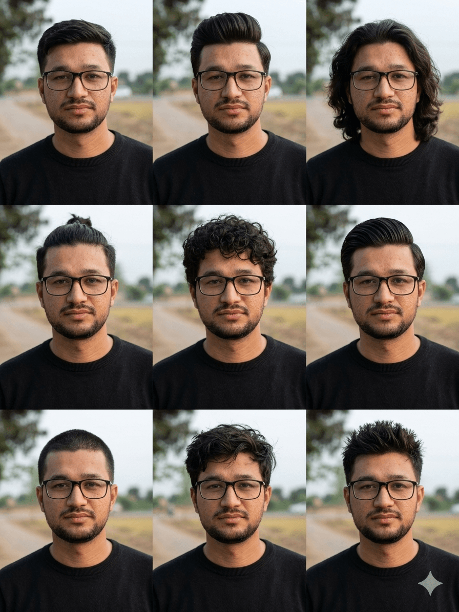 Hyper-Realistic 8K Portrait Generator — 3×3 Avatar Grid with Custom Hairstyles