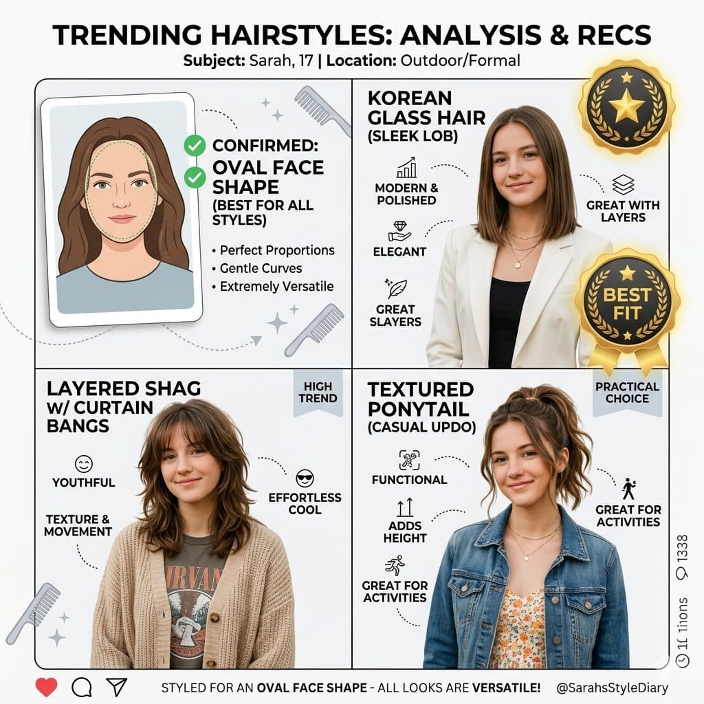 Trending Hairstyle Analysis Prompt – Korean, Layered, Bob & Ponytail Comparison created with Gemini