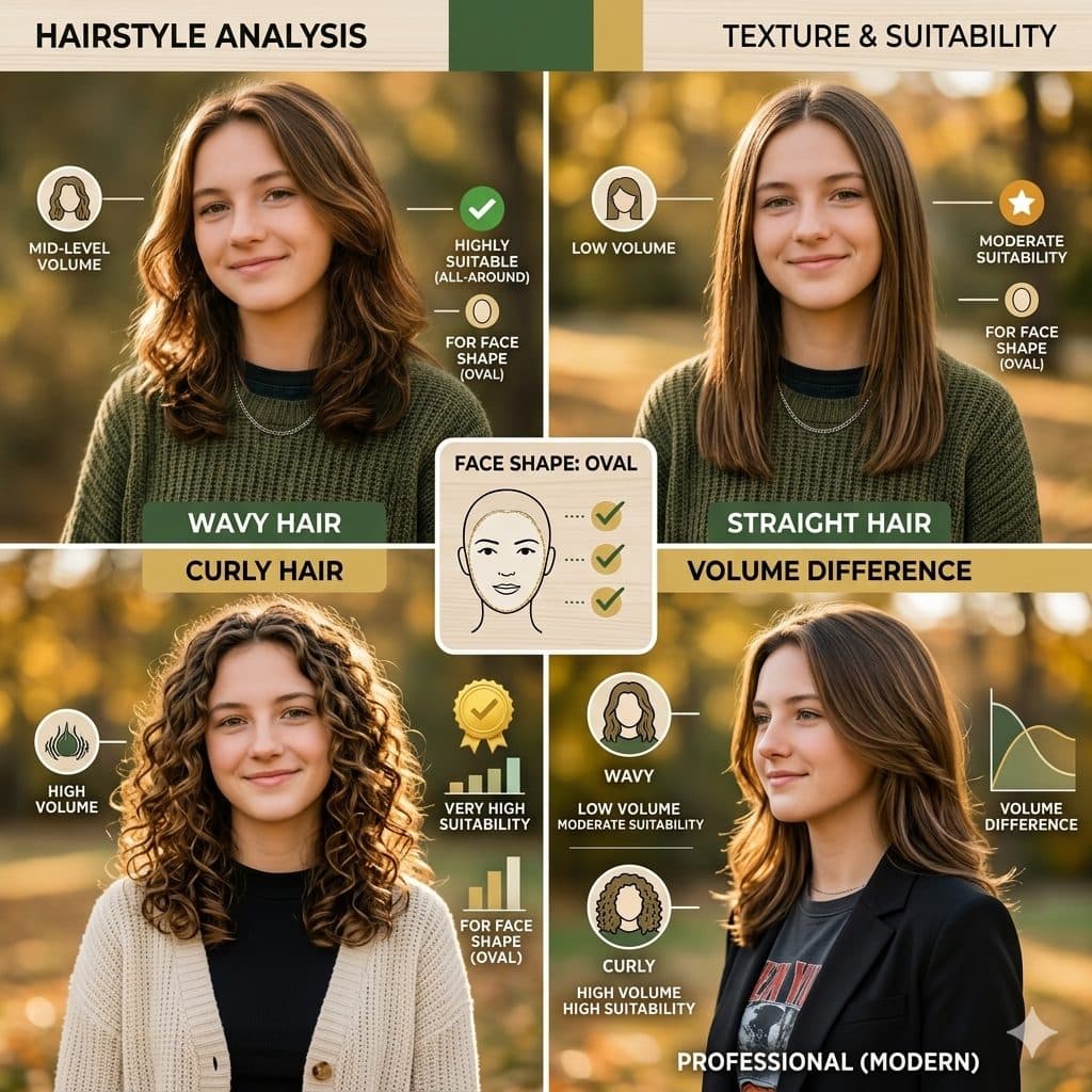 Hair Texture Analysis Prompt – Straight vs Wavy vs Curly Hairstyle Comparison created with Gemini