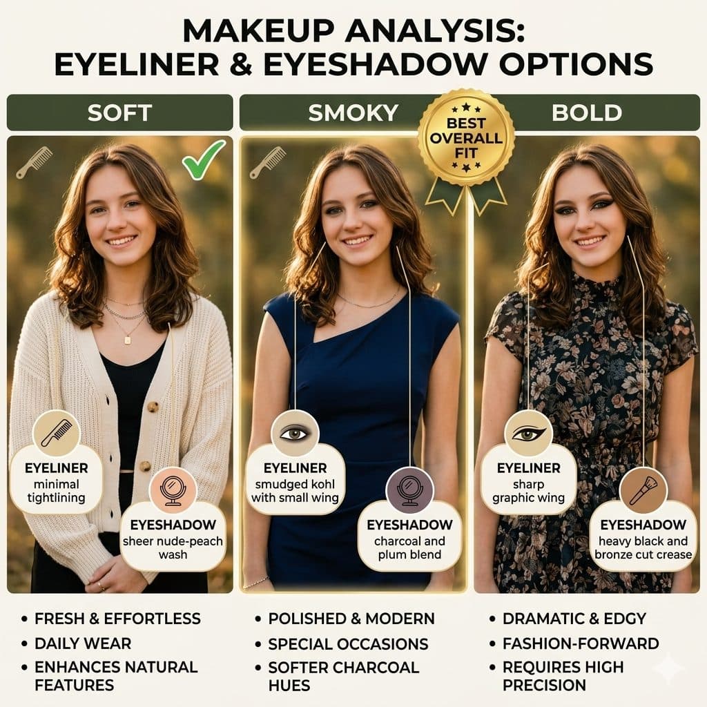 Eye Makeup Analysis Prompt – Eyeliner & Eyeshadow Style Comparison Graphic created with Gemini