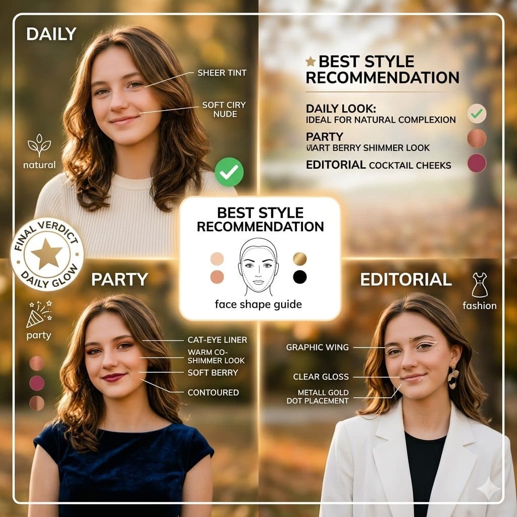 Makeup Style Analysis Prompt – Daily vs Party vs Editorial Look Comparison created with Gemini