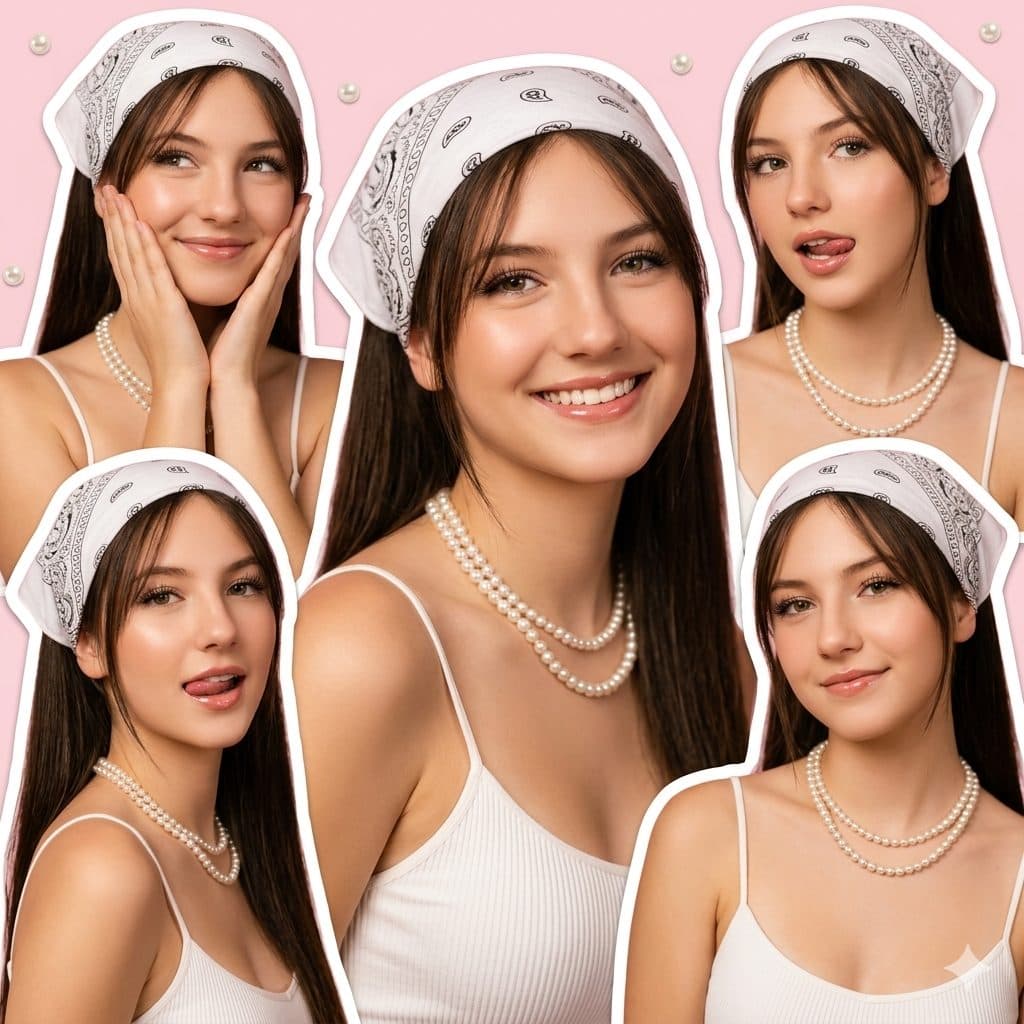 Y2K Beauty Collage Portrait Prompt – Stylish Young Woman Multi-Pose Editorial Design created with Gemini
