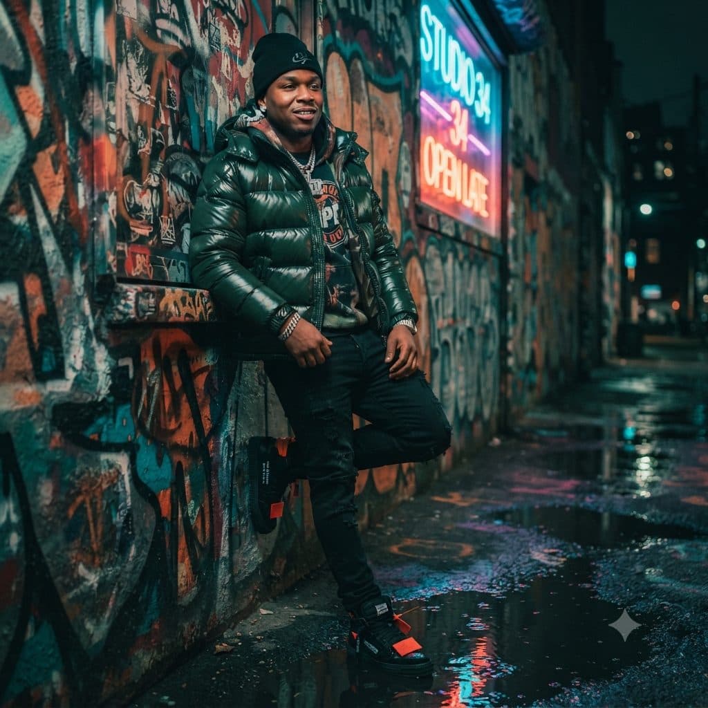 Rapper Street Portrait Copy Paste Prompt for AI Photos created with Gemini