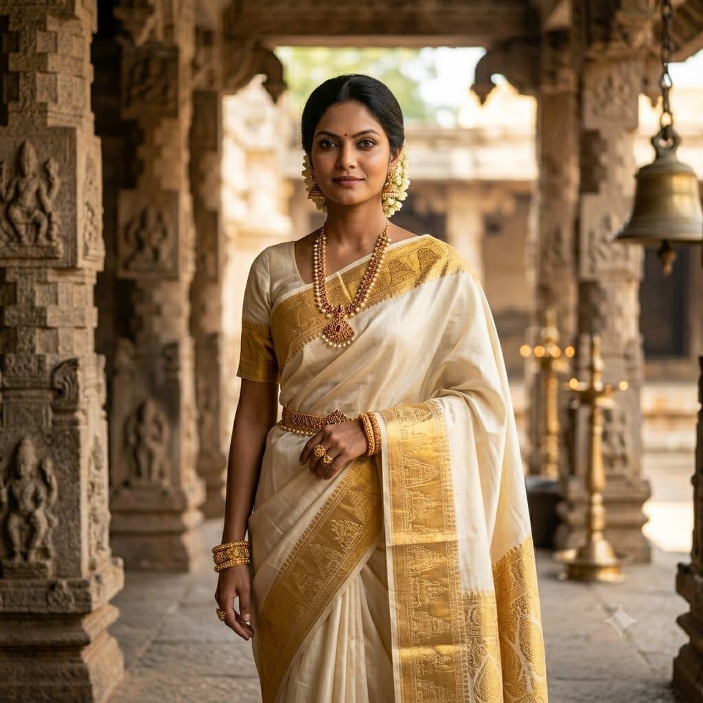 Kasavu Saree Portrait Copy Paste Prompt for AI Photos created with Gemini