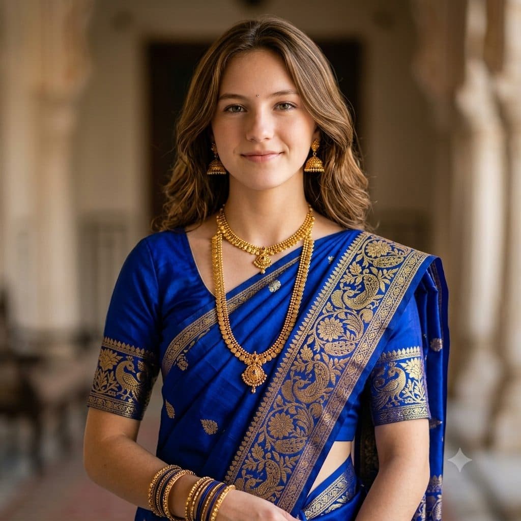 Royal Blue Saree Copy Paste Prompt for AI Photos created with Gemini