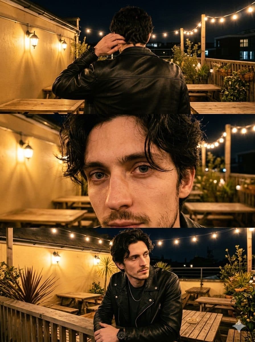 Triple Frame Rooftop Café Aesthetic Portrait Prompt created with Gemini