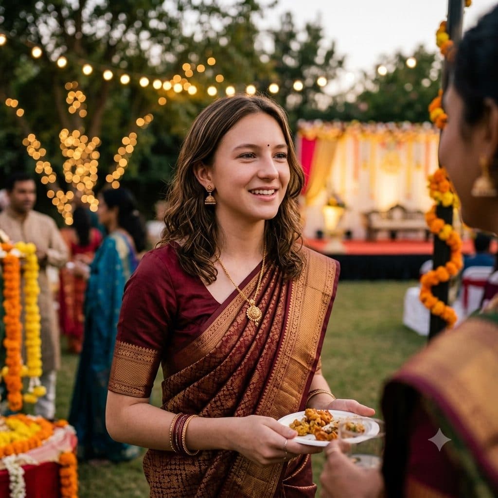 Wedding Guest Saree Copy Paste Prompt for AI Photos created with Gemini
