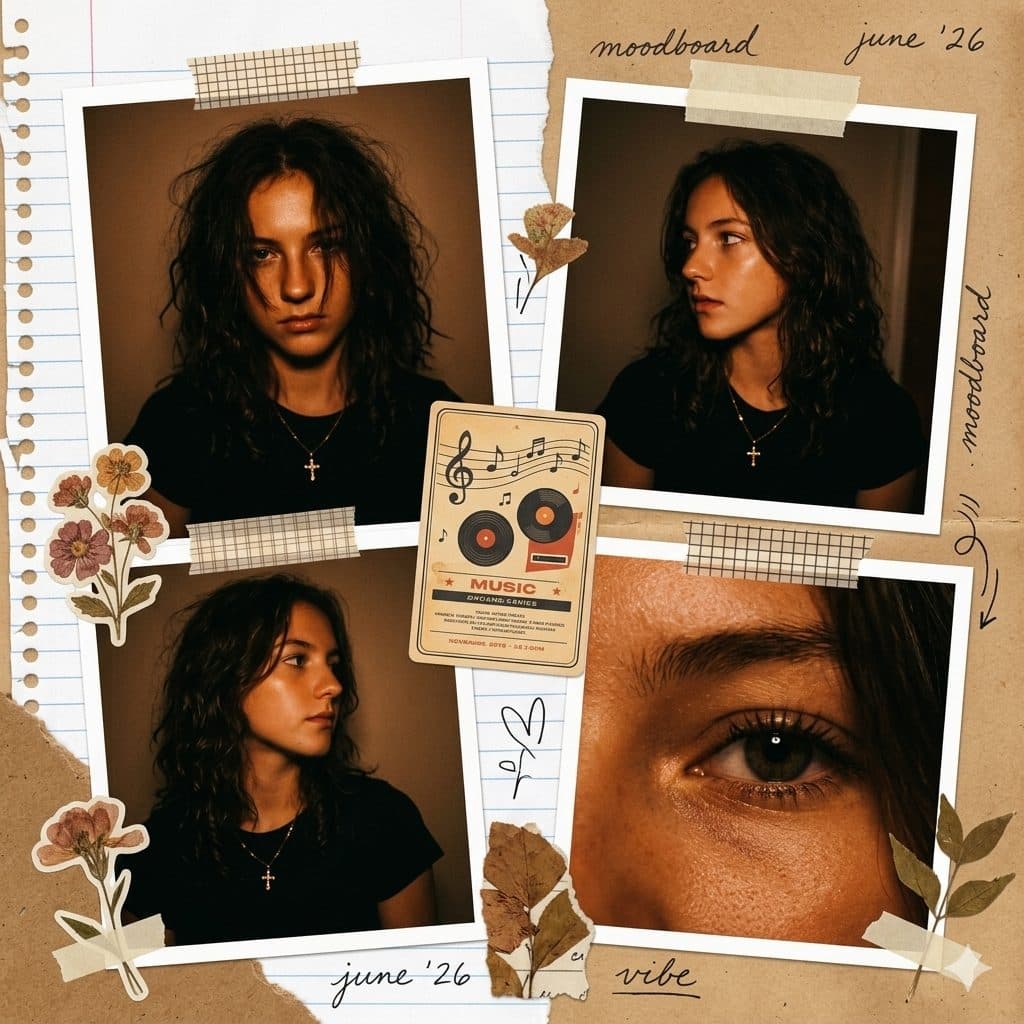Scrapbook Portrait Collage Prompt – Warm Moody Vintage Tumblr Aesthetic created with Gemini