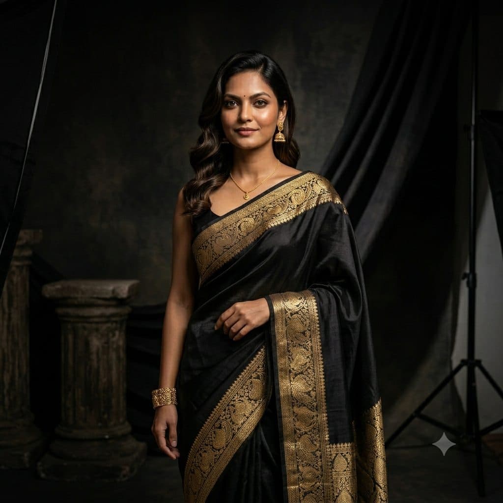 Black Saree Fashion Copy Paste Prompt for AI Photos created with Gemini