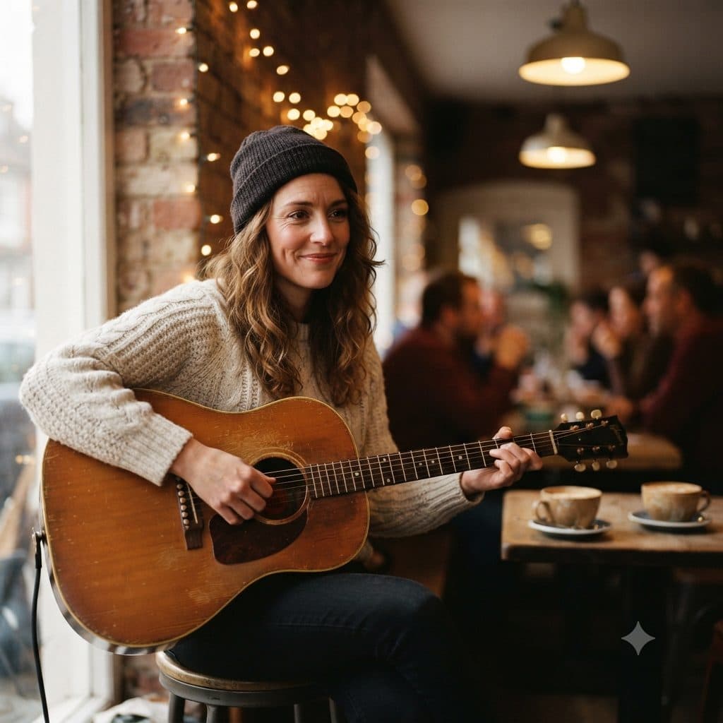 Cafe Musician Copy Paste Prompt for AI Photos created with Gemini