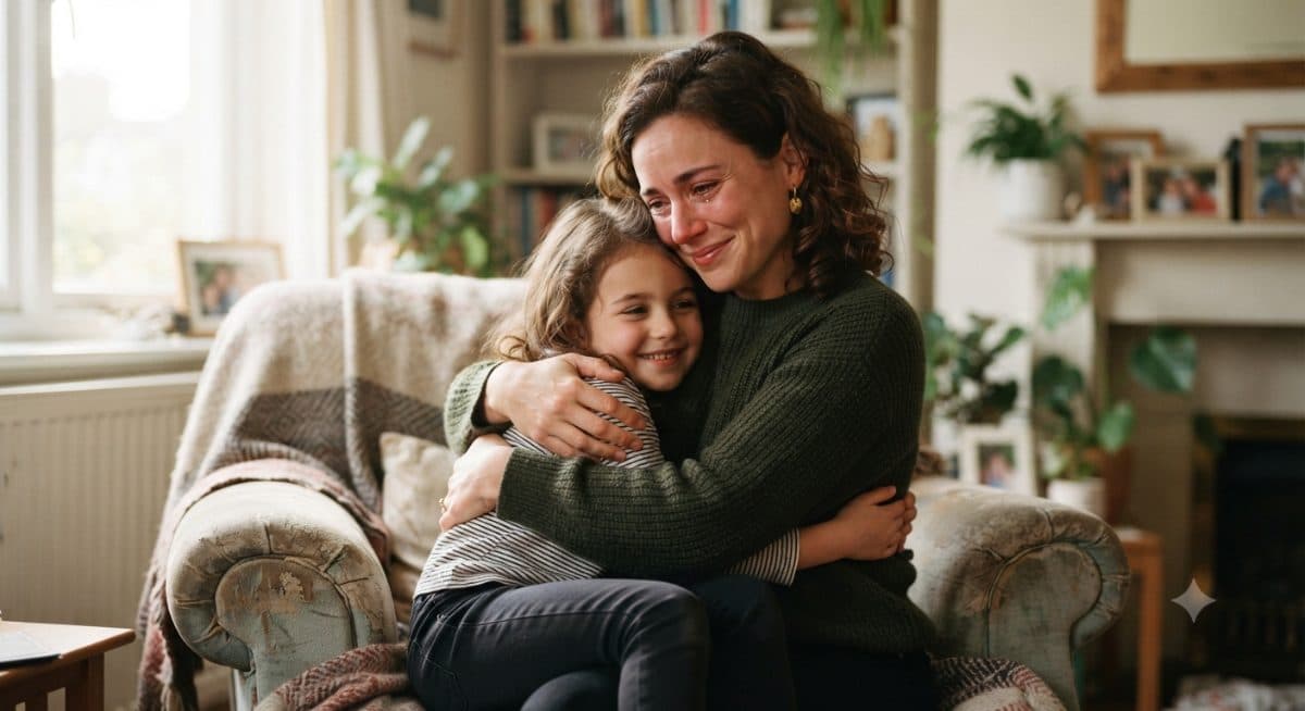 Hugging Younger Self Copy Paste Prompt for AI Photos created with Gemini
