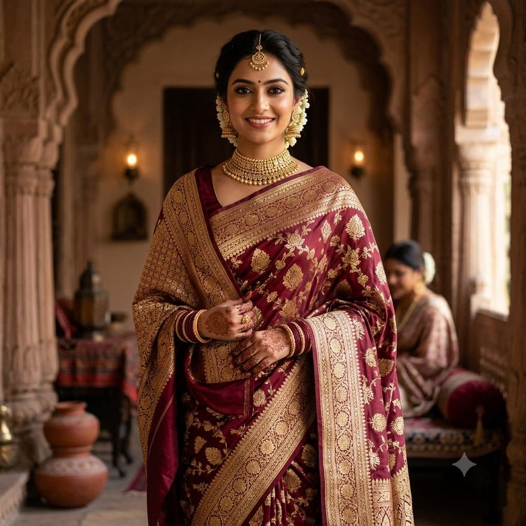 Banarasi Saree Portrait Copy Paste Prompt for Al Photos created with Gemini