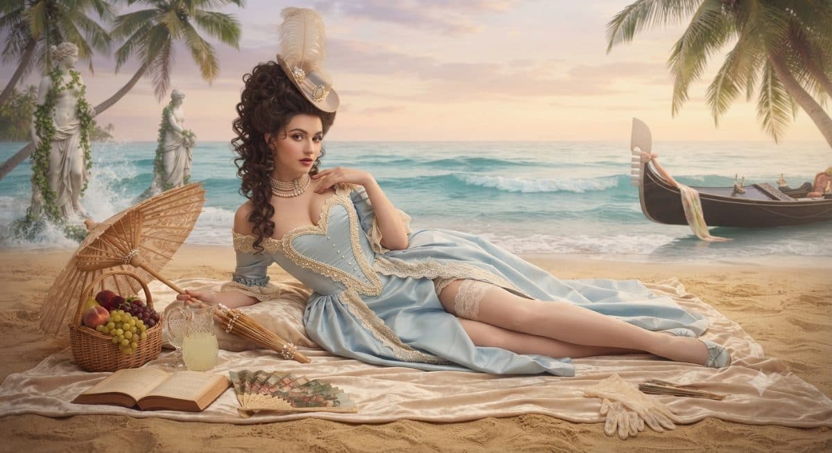 Sensual Rococo Coastal Scene created with Gemini