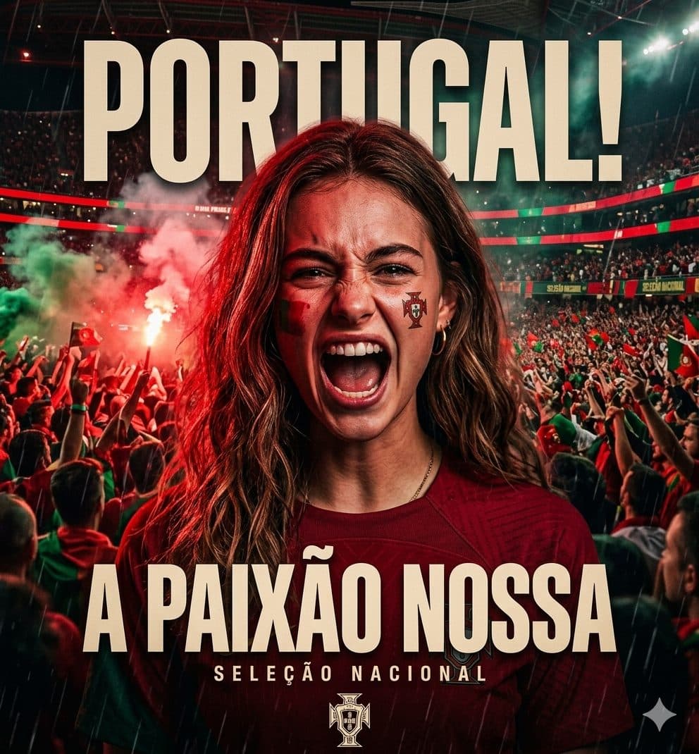Portugal Football Fan Poster nano banana Prompt – Cinematic Red Stadium Sports Cover Design created with Gemini