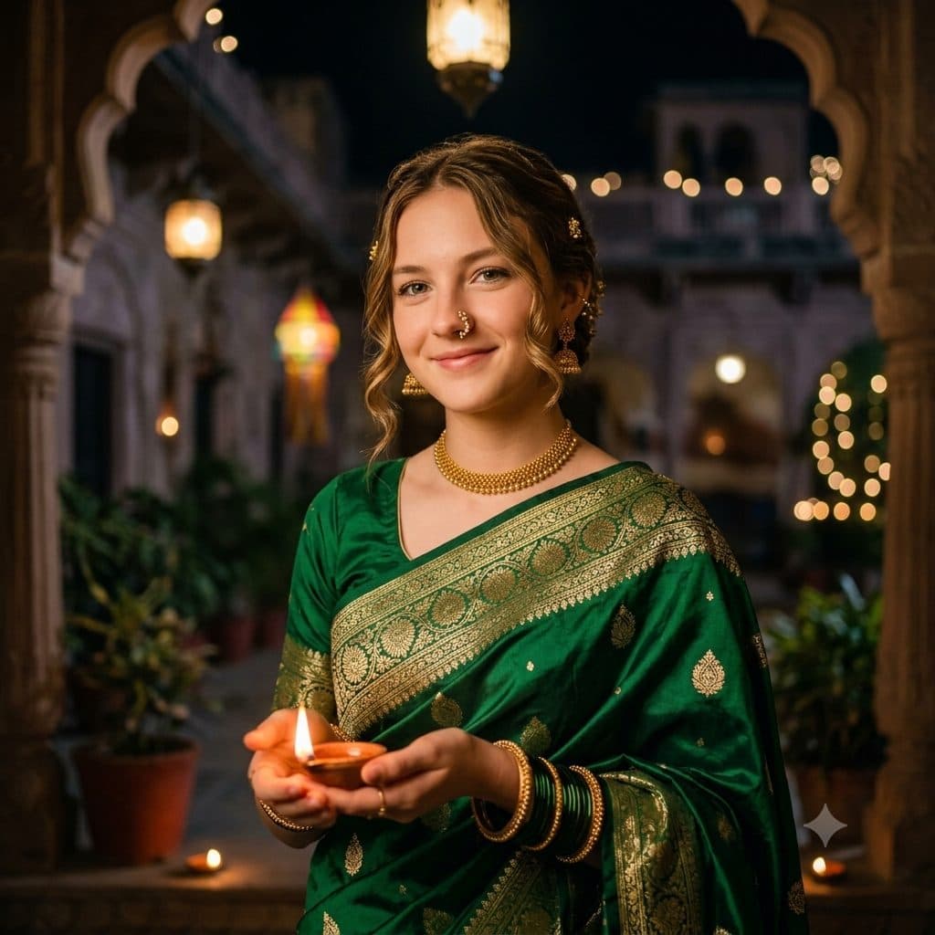 Night Saree Portrait Copy Paste Prompt for AI Photos created with Gemini