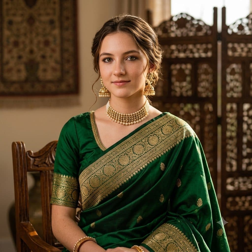 Green Silk Saree Copy Paste Prompt for AI Photos
