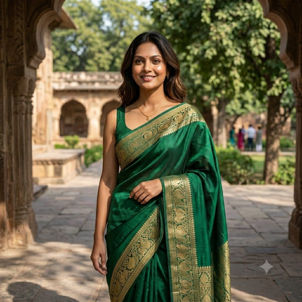 Indian Silk Saree Portrait Copy Paste Prompt for AI Photos created with Gemini