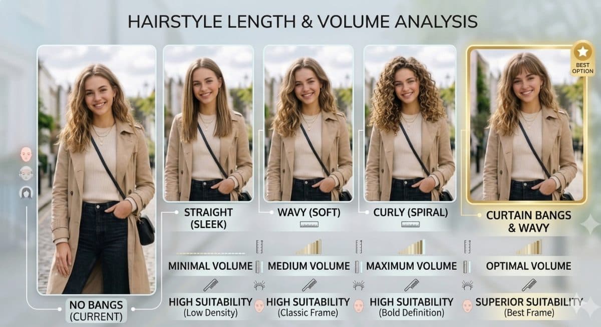 Create a Hairstyle Analysis Graphic Using This Portrait Prompt | Straight vs Wavy vs Curly Hairstyles Comparison created with Gemini