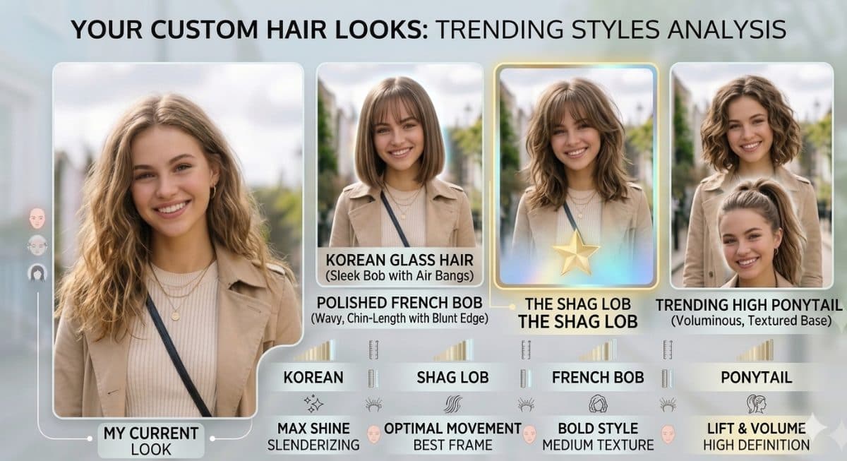 Hairstyle Analysis Graphic Using Prompt | Trending Korean, Layered, Bob & Ponytail Hairstyles created with Gemini