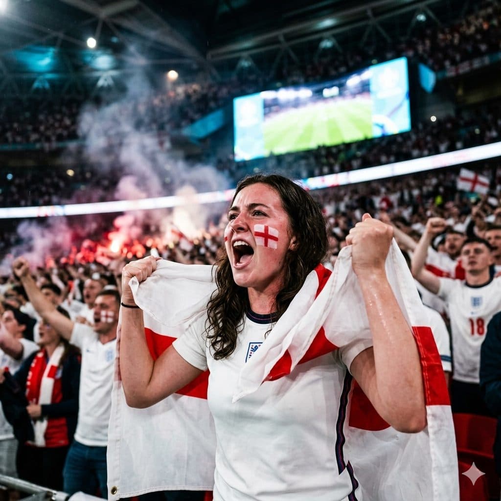England Fan Poster Prompt – Cinematic Football Supporter Sports Editorial Design created with Gemini