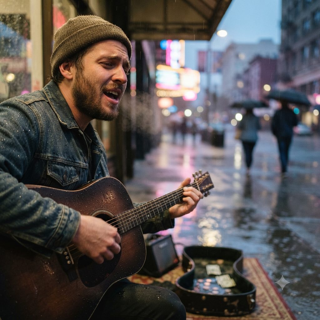 Street Busker Copy Paste Prompt for AI Photos created with Gemini